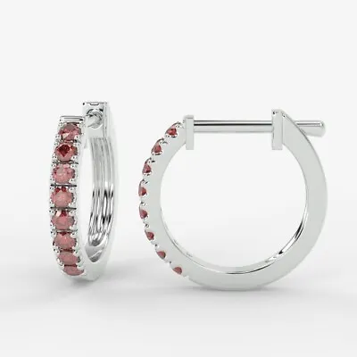 100% Natural 0.50 Ct Diamond Cut Ruby Micro Pave Set Hoop Earrings In White Gold • $251.39