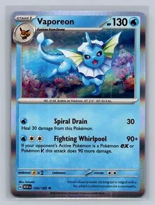 Vaporeon SV: Scarlet & Violet 151 134/165 Near Mint NM Holo Rare • $1.50