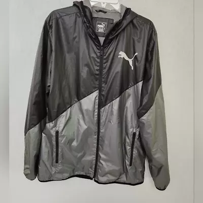 PUMA Grey/Blk Windbreaker Full-zip Hooded Jacket • $35