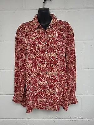 Vintage Red Patterned 100% Silk Long Sleeve Shirt. Size 14. PW • $14.93