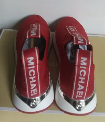 Michael Kors Women's Sneaker Crimson Red Bodie MK Logo Slip On 7 &8M • $109.95