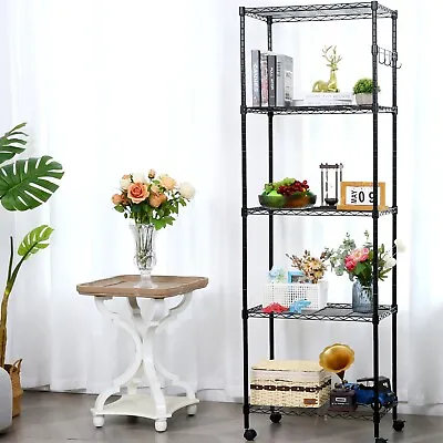 5 Tier Shelving Unit With 4 Wheels Height Adjustable Standing Shelf 59x35x183 Cm • £49.99