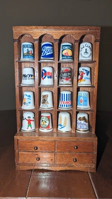£8.99 • Buy Set Of Thimbles With Retail Brand Names + Wooden Display Case