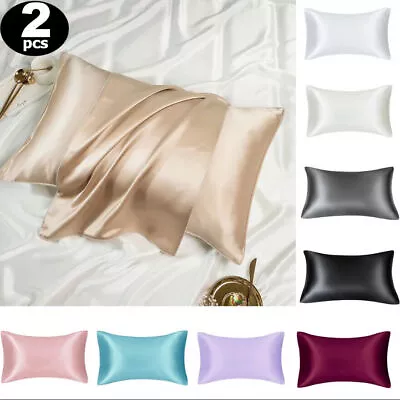 2 Pack Satin Silk Pillowcase For Hair & Skin Pillow Cases Cover Pair UK • £6.99