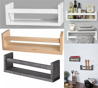 £10.95 • Buy Spice Rack Floating Wooden Shelves Wall Mounting Shelf Storage Display Book Unit