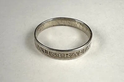 Australian Shilling Coin Ring Sterling Silver Band Size 8 Vintage 1943 • $35