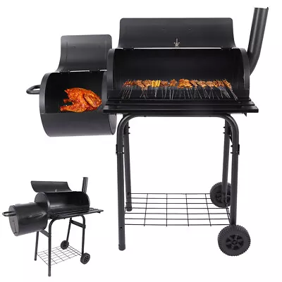 Garden BBQ Grill Charcoal Barbecue Pit Patio Backyard Meat Cooker Smoker Wheels • $177