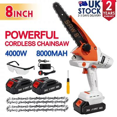 8'' 4000W Cordless Chainsaw Mini Electric One-Hand Saw Wood Cutter 2 Batteries • £20.39