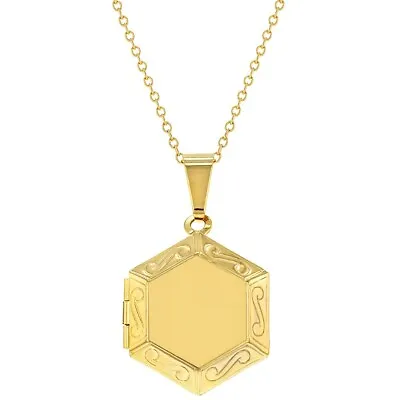 Gold Tone Small Hexagonal Love Memory Photo Locket Pendant Necklace 19  • $8.99