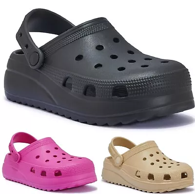 Ladies Womens Platform Clogs Beach Hoilday Pool Sliders Shoes Sandals Mules Size • £8.95