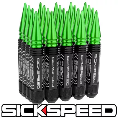 Sickspeed 20 Pc Black 5 1/2  Long Green Spiked Steel Lug Nuts 1/2x20 N22 • $119.95