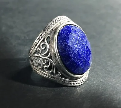 Vintage Men's Ring LAPIS LAZULI Openwork Sterling Silver RENAISSANCE Revival • $115.99