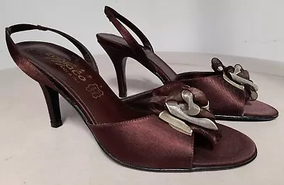 Zodiaco Open Toe Satin Brown High Heels Shoes Size 5 38 Italy Y2K NEW RRP£49.50 • £9.99