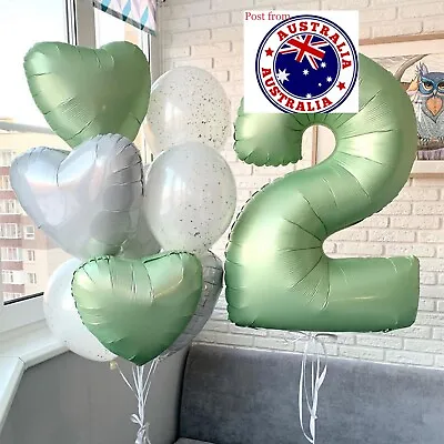 42  Olive/sage Green Foil Number Balloons 0-9 Air Helium Birthday Party Balloon • $6.80
