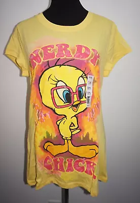 Looney Tunes Tweety Bird Yellow Pink Glitter T Shirt Juniors XL Nerdy Chick • $10.19