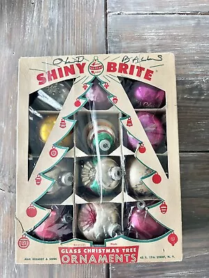 Vintage Box Of 12 Shiny Brite And USA Mercury Glass Ornaments Indents Mica • $50