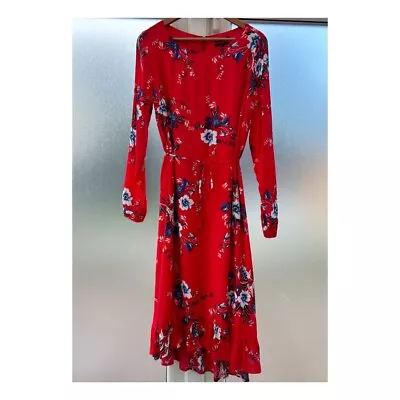 MARC O’POLO Red Floral Silk Viscose Belted Long Dress Size 40 12 • £34.99