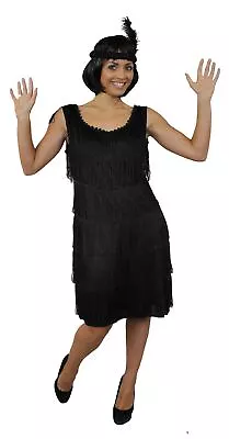 Deluxe Black Fringe Flapper Fancy Dress Adult Charleston Costume 1920's 1930's • £27.99