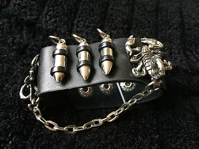 Metal Scorpions Chain Bullets Leather Bracelet - Rock Metal Biker • $20