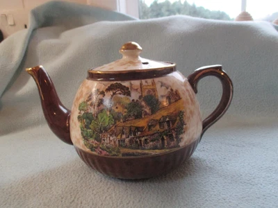 £15 • Buy Circa 1945 Price & Kensington Potteries  Mottled Teapot Cottage Castle Scene