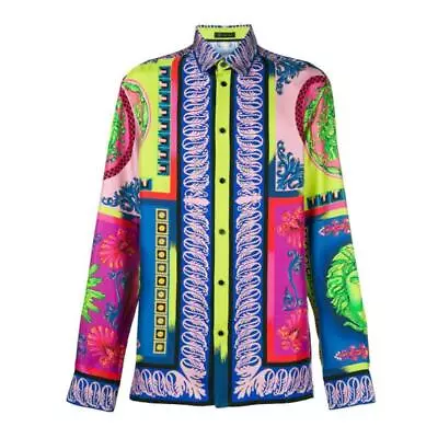 VERSACE All Over Pattern Design Medusa Silk Shirt Men Size43 Multicolor • $480.25