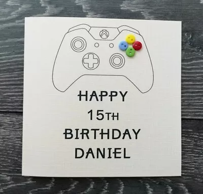 Handmade & Personalised Button Card Happy Birthday Gamer Xbox  • £3.85