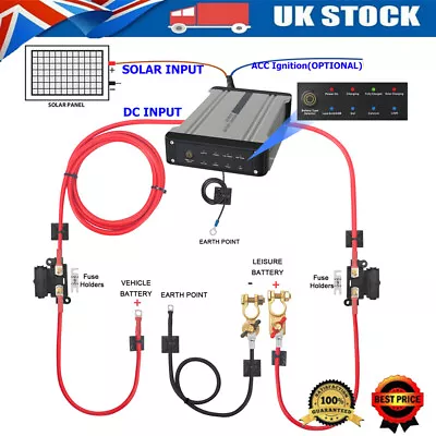 7M -12V DC To DC Dual Battery Charger Kits Built-in Solar For Caravan Camper Van • £159.89