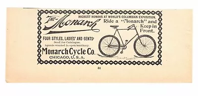 Antique 1897 Monarch Bicycles Monarch Cycle Co. Original Print Ad • $7.99