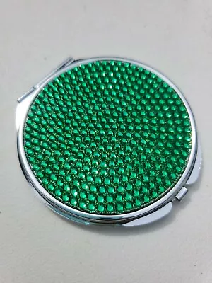 Green Crystal Makeup Compact Mirror • Bejeweled Luxury Gem • Glamorous 2.5  • $9.99