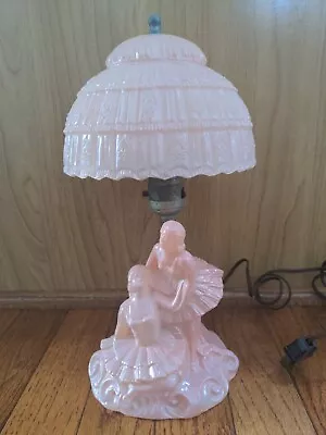 £46.72 • Buy Vintage Depression Glass Boudoir Table Lamp Pink Ballerinas -needs Work