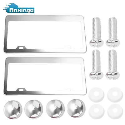 2pcs Chrome Stainless Steel License Plate Frame Tag Cover With Screw Caps JDM US • $11.05