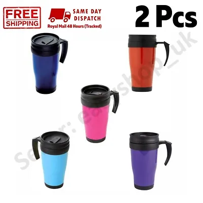2 X Thermal Travel Mug Cup Hot Warm Insulated Flask Outdoor Coffee Tea Lid 9995 • £9.99