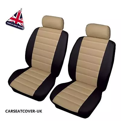 For MERCEDES V-CLASS - Front PAIR Of Beige/Black LEATHER LOOK Car Seat Covers • £25.99