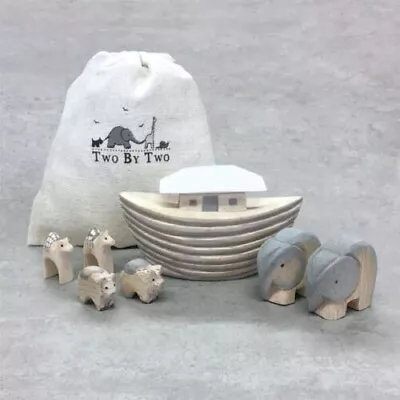 Hand Made Wooden Noah's Ark Bag Set Christening Gift Baby Keepsake East India • £11.96