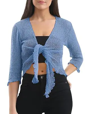 £7.49 • Buy Womens Ladies Open Front Tie Up Knitted Bolero Shrug Cropped Short Cardigan Top