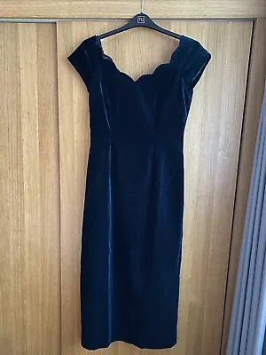 Monsoon Dark Green Velvet Ocassion Evening Maxi Scalloped Collar Dress Size 14 • £52