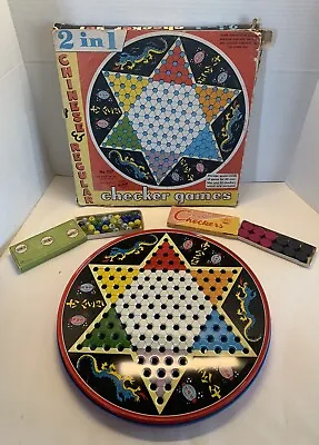 Vintage Chinese Checkers Double Sided Ohio Art Co. Tin Metal Game Board-See Pics • $38