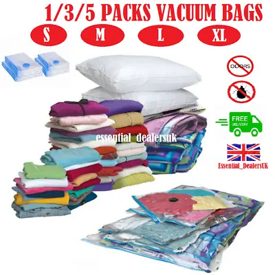 1/3/5 Storage Vacuum Bag Clothes Bedding Organiser Under Vacum Bags S M L Xl Xxl • £2.99