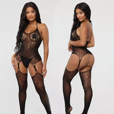 Full Body Erotic Lingerie Lace Bodystocking Dress Sexy Fishnet Bodysuit Outfit • £4.39