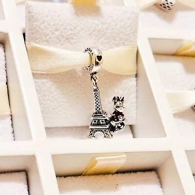 925 Sterling Silver Eiffel Tower Minnie Mouse Dangle Charm Fits Bead Bracelet • $15