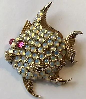 VINTAGE RARE CINER SIGNED RED Mogul RHINESTONE FIGURAL FISH BROOCH • $329