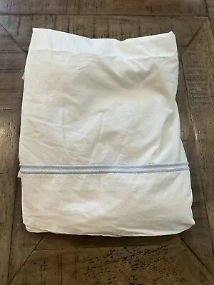 Restoration Hardware Queen Italian Hotel White Cotton Flat Sheet Blue Stitch • $35