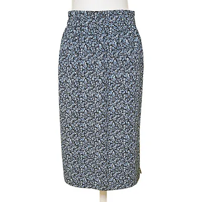 J Crew Factory Women's Pull-on Midi Skirt Size M Blue Ditsy Floral Pockets 2022 • $18.99