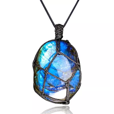 Natural Labradorite Stone Pendant Healing Crystal Charm Necklace Amulet Gift • $13.90