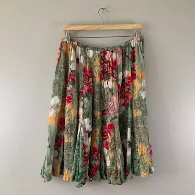 Bila Womens Tropical Floral Pleated Boho Skirt Large L Multicolor Rayon Hawiian • $5.46