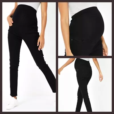 New Ex Store Ladies Black Maternity Over Bump Skinny Fit Jeggings Size 8 - 24 • £9.99