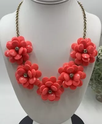 J. Crew Acrylic Rhinestone 3D Pink Flower Statement Necklace • $26.99