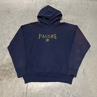 Vintage Indiana Pacers Sweatshirt Adult Large Blue Hoodie NBA Basketball • $39.96