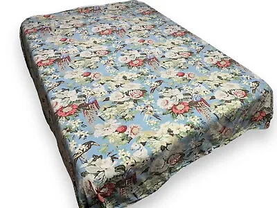 Pottery Barn Eliza Blue Floral Parrots Birds Floral Duvet Cover King Size Cotton • $159