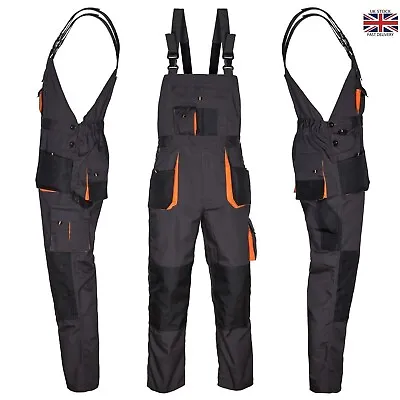 Mens Work Trousers Bib And Brace Overalls Knee Pad Pocket Dungarees MultiPocket. • £19.99